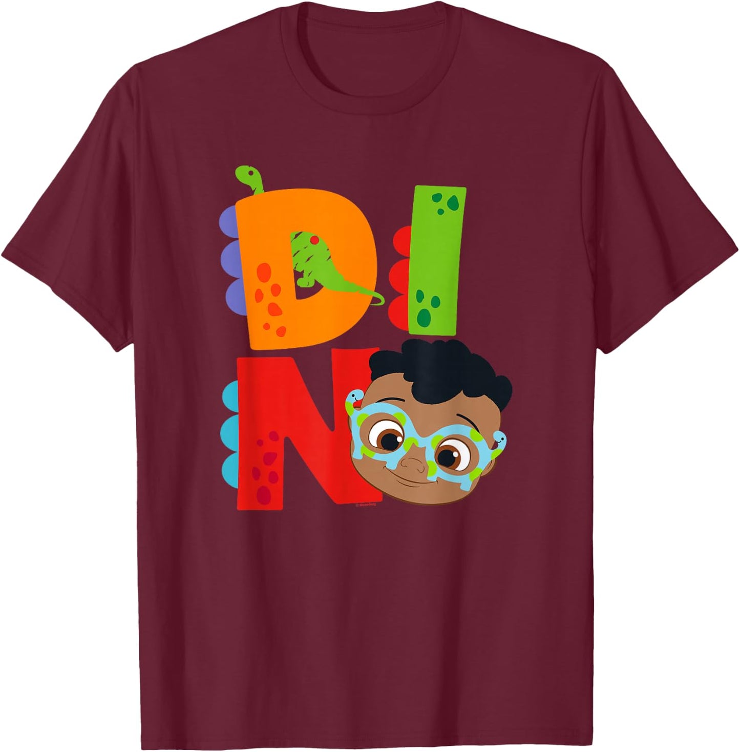 CoComelon Cody Dino Text Big Head Fill T-Shirt - T-Shirt | Maroon