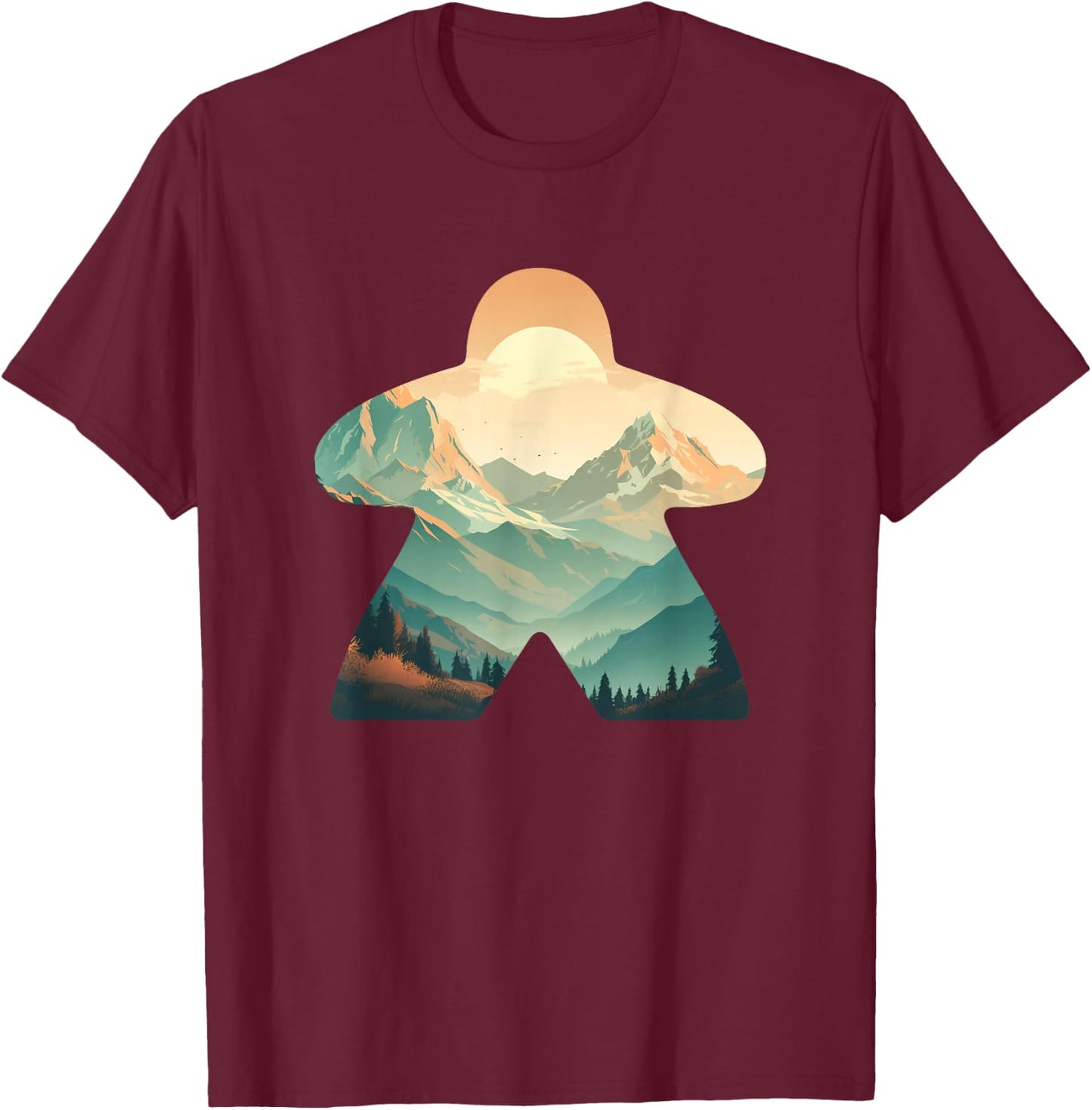 Meeple Nature Forest Adventure Tabletop Mountain Meeple T-Shirt - T-Shirt | Maroon