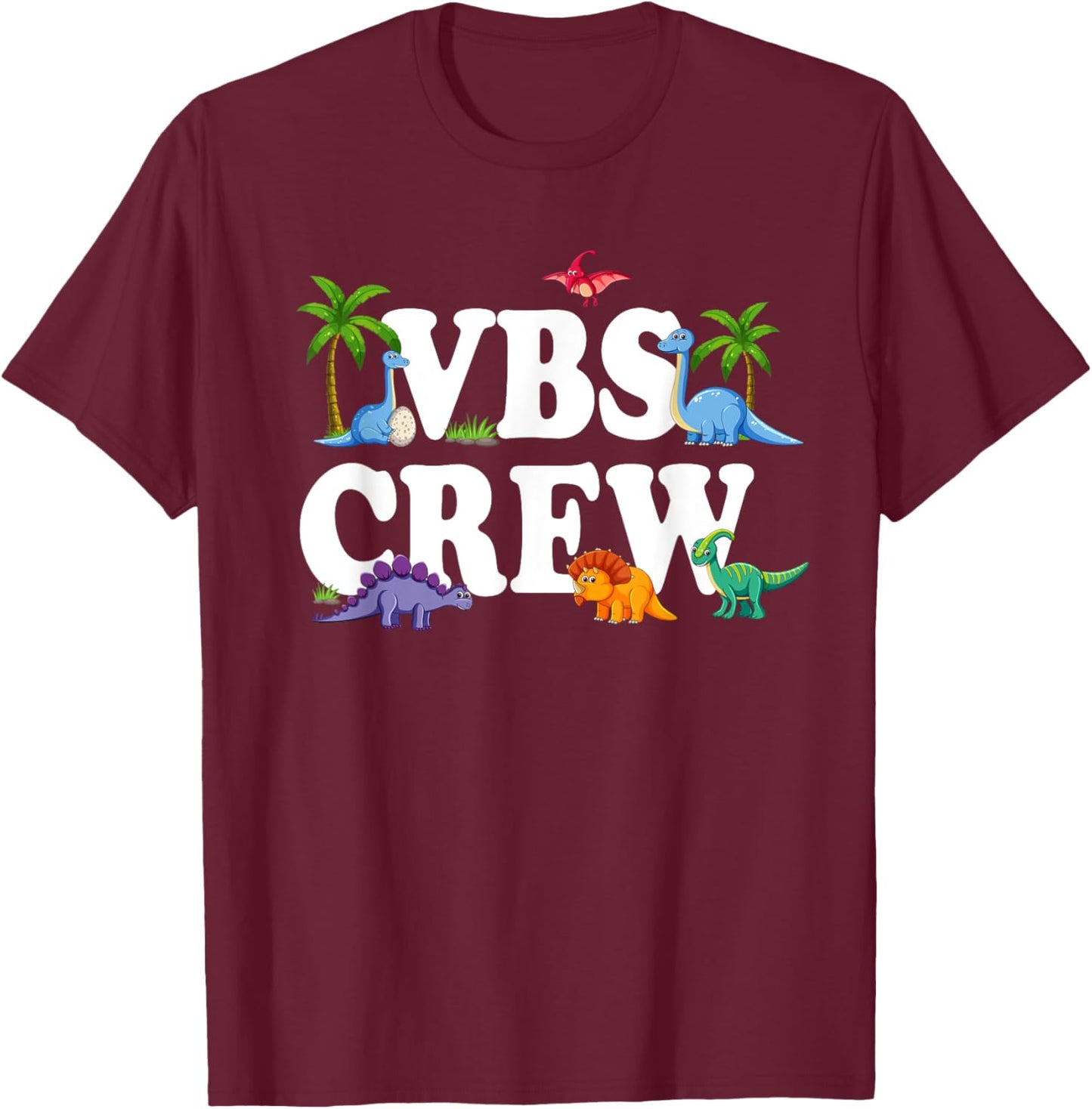 VBS Crew 2025 Vacation Bible School Dinosaur T-Shirt - T-Shirt | Maroon