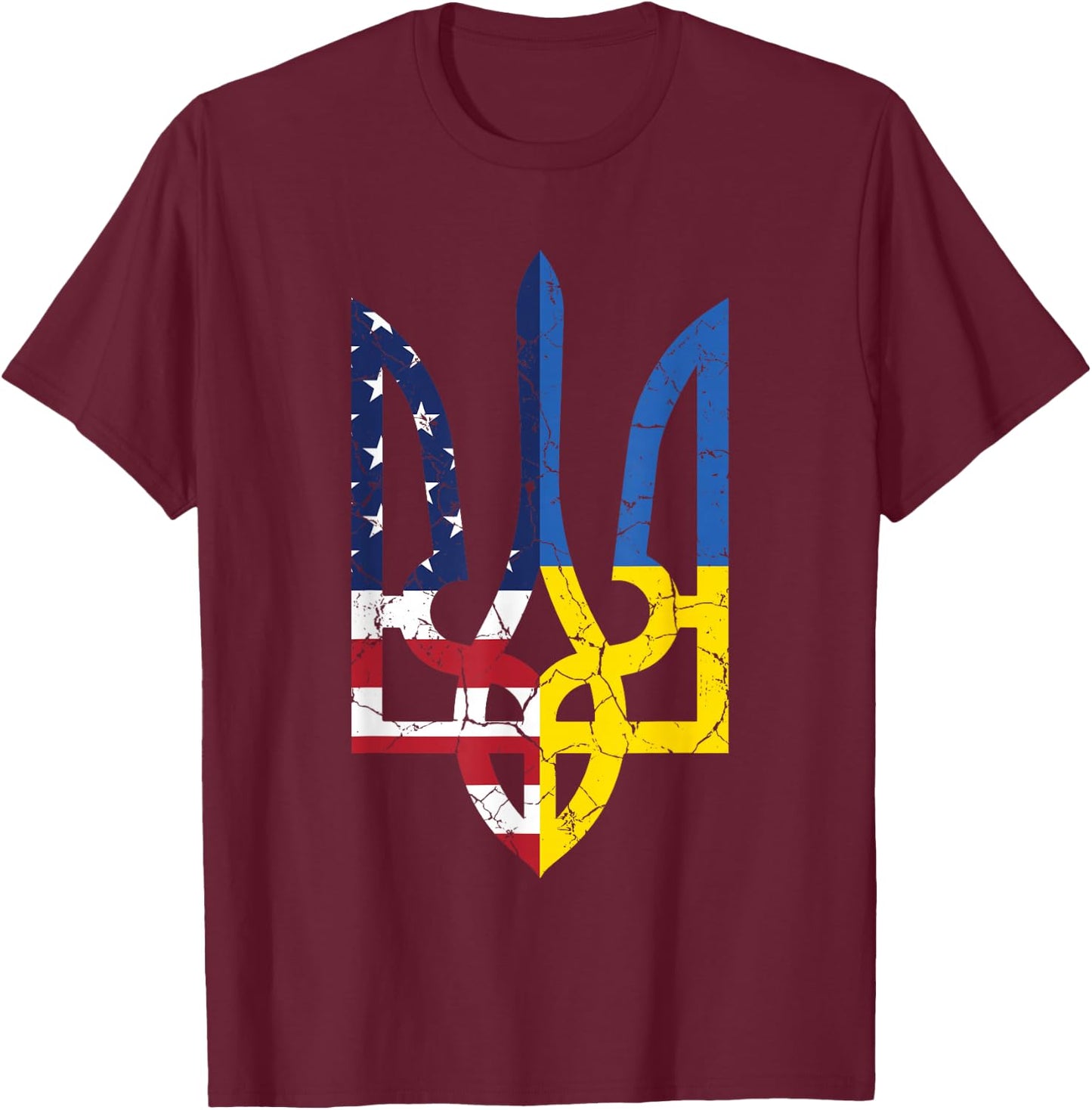 Ukrainian American Flag Symbol Love Support US Ukraine Gift T-Shirt - T-Shirt | Maroon