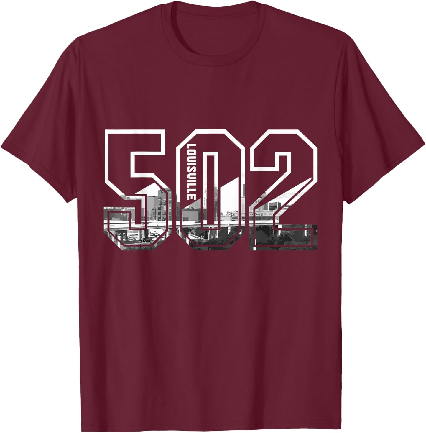 502 Area Code Pride Louisville Kentucky Skyline Vintage T-Shirt - T-Shirt | Maroon