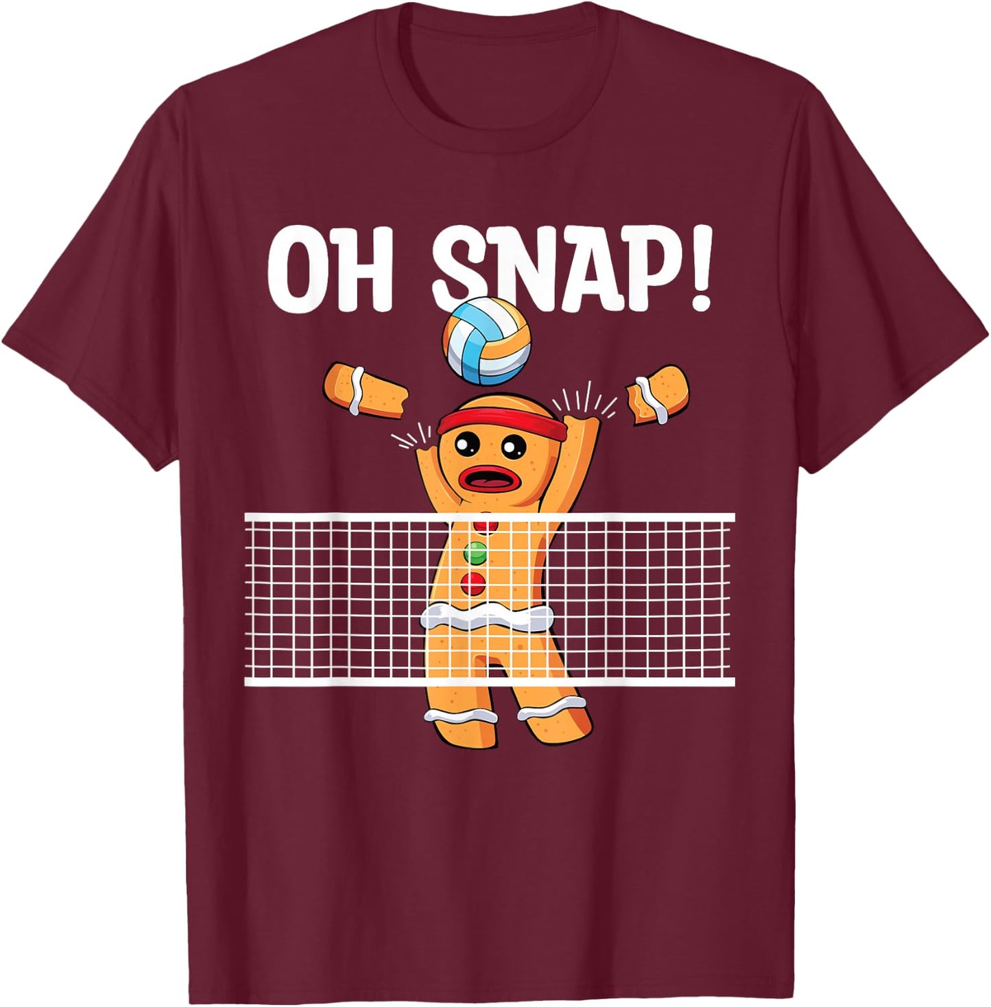 Gingerbread Man Oh Snap Christmas Volleyball Player Blocker T-Shirt - T-Shirt | Maroon