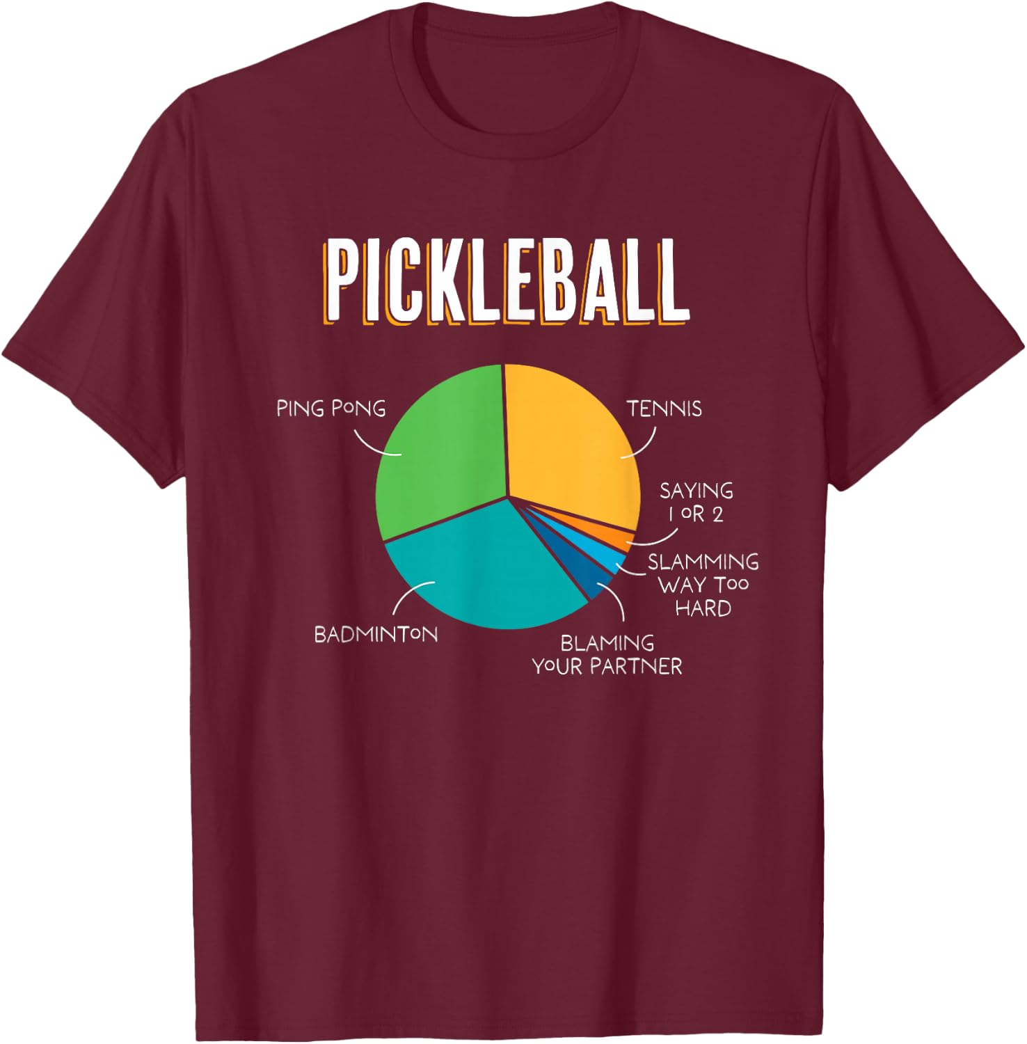 Pickleball Pie Chart 1 or 2 Slam Funny Pickleball T-Shirt - T-Shirt | Maroon