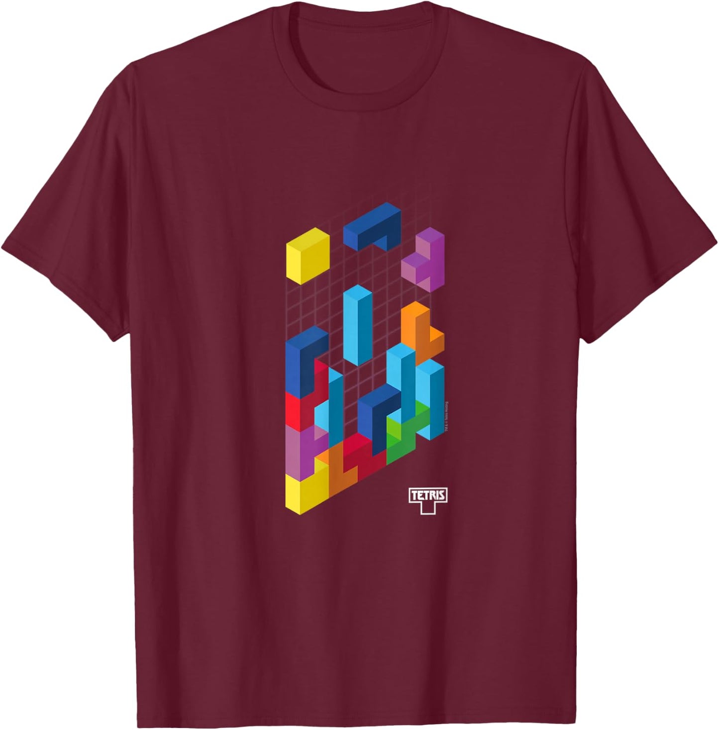 Tetris 3D Game Art T-Shirt - T-Shirt | Maroon