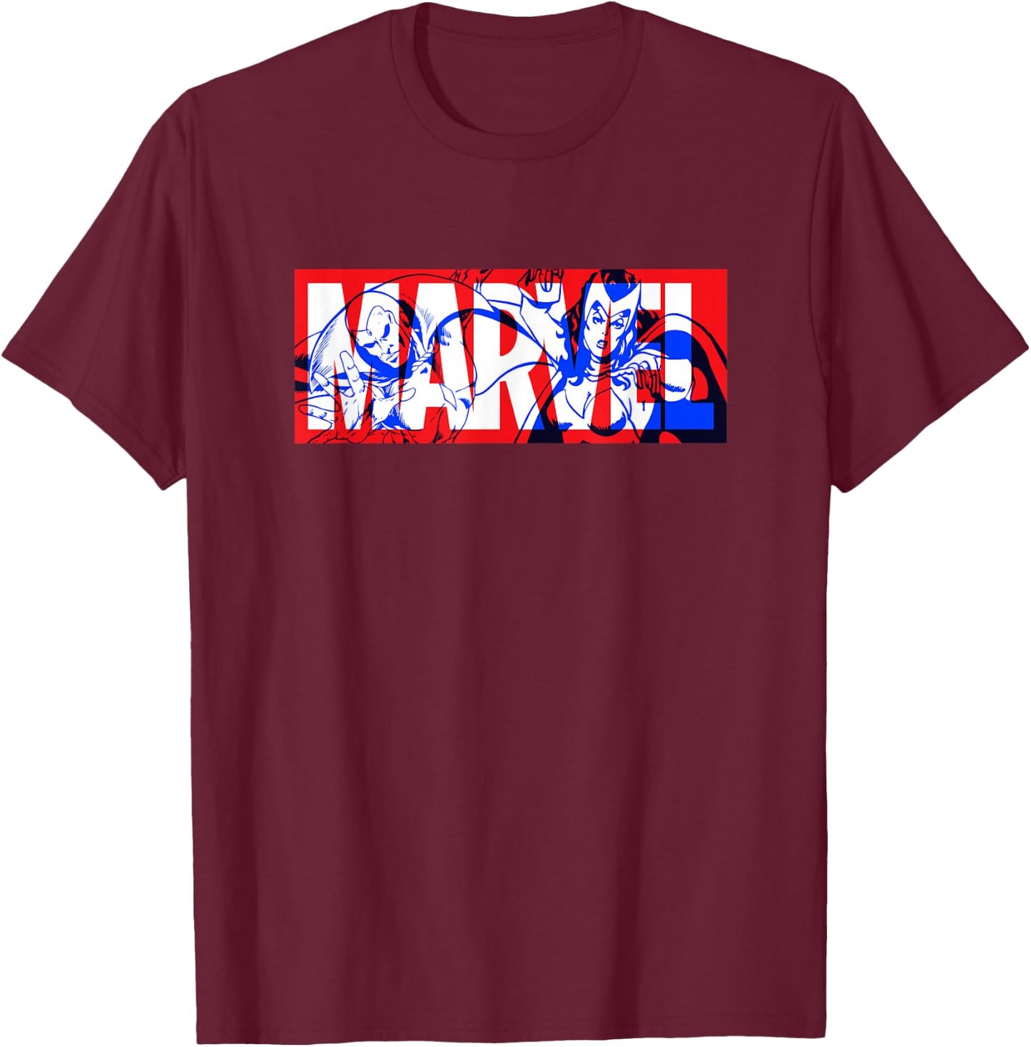 Marvel Logo Vision and The Scarlet Witch Comic Art Avengers T-Shirt - T-Shirt | Maroon