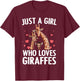Cool Giraffe Girls Africa Safari Zoo Animal Lovers T-Shirt - T-Shirt | Maroon