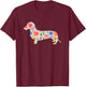 Smooth Dachshund watercolor flowers design T-Shirt - T-Shirt | Maroon