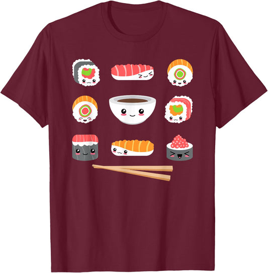 Funny Japanese Food Kawaii Sushi Lovers Anime Men Women Kids T-Shirt - T-Shirt | Maroon