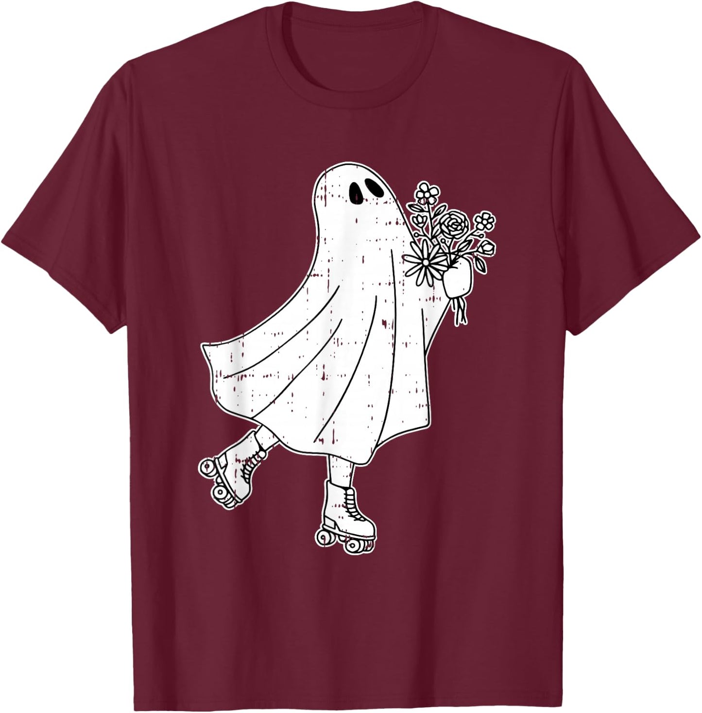 Ghost Roller Skate Halloween Costume Ghoul Skating Skater T-Shirt - T-Shirt | Maroon