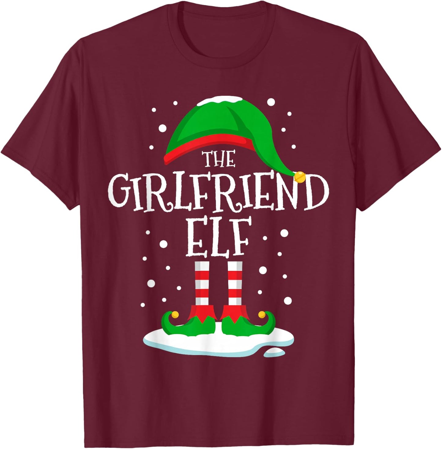 The Girlfriend Elf Christmas Family Matching Xmas Couples T-Shirt - T-Shirt | Maroon