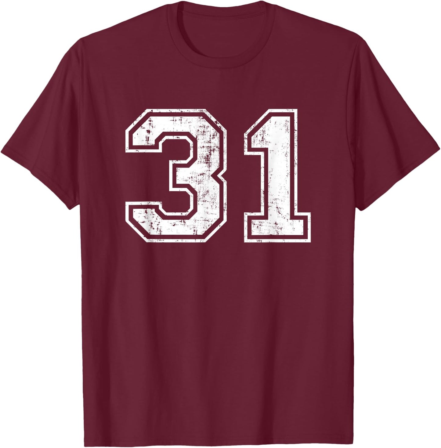 Number 31 Distressed Vintage Thirty One Sports Team Practice T-Shirt - T-Shirt | Maroon