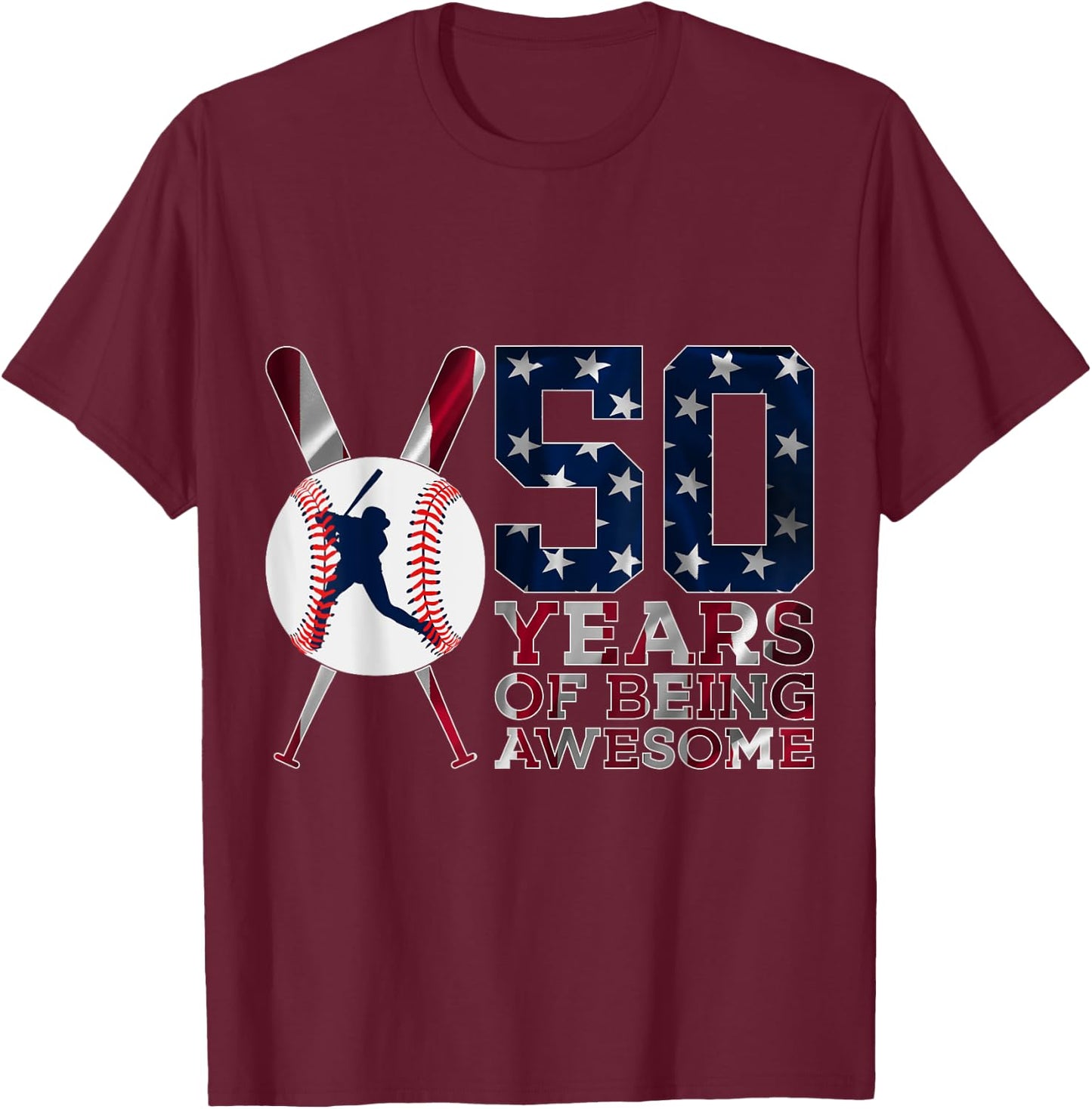 50 Years of Being Awesome Baseball 50th Birthday T-Shirt - T-Shirt | Maroon