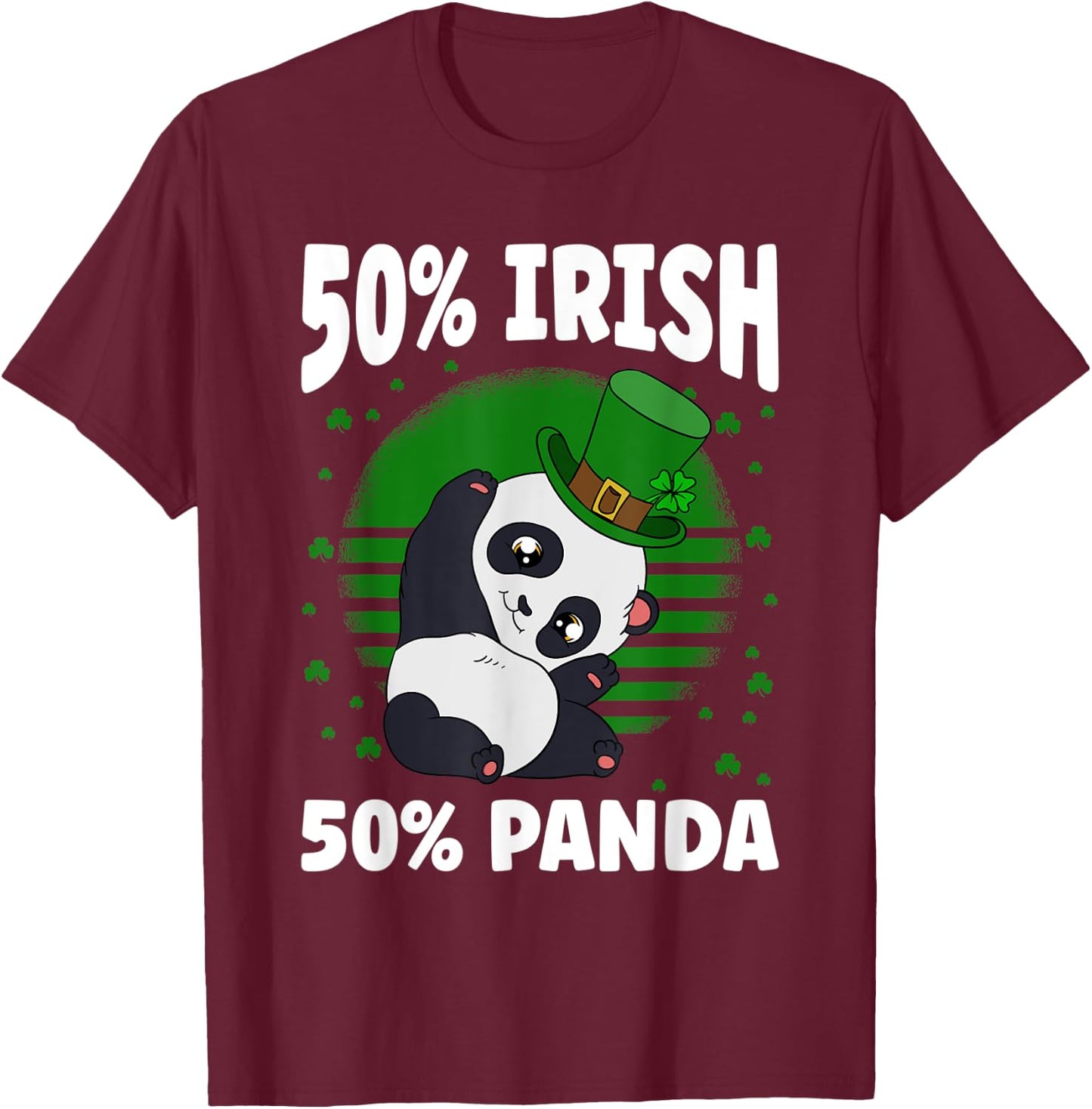St. Patrick's Day Panda 50 % Irish 50 % Panda T-Shirt - T-Shirt | Maroon
