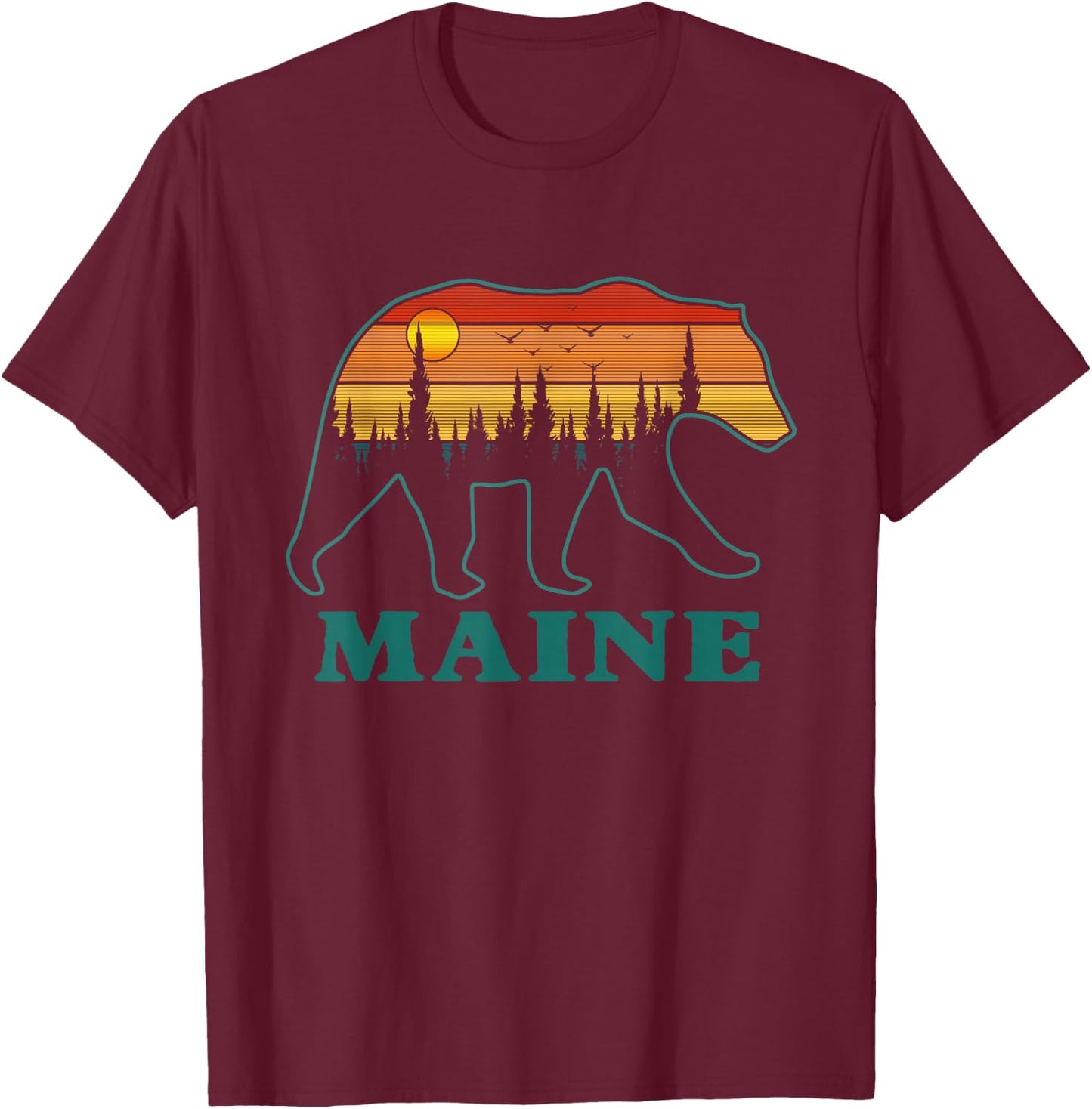 Retro Maine Grizzly Bear Nature Camping Mountain Hiking T-Shirt - T-Shirt | Maroon