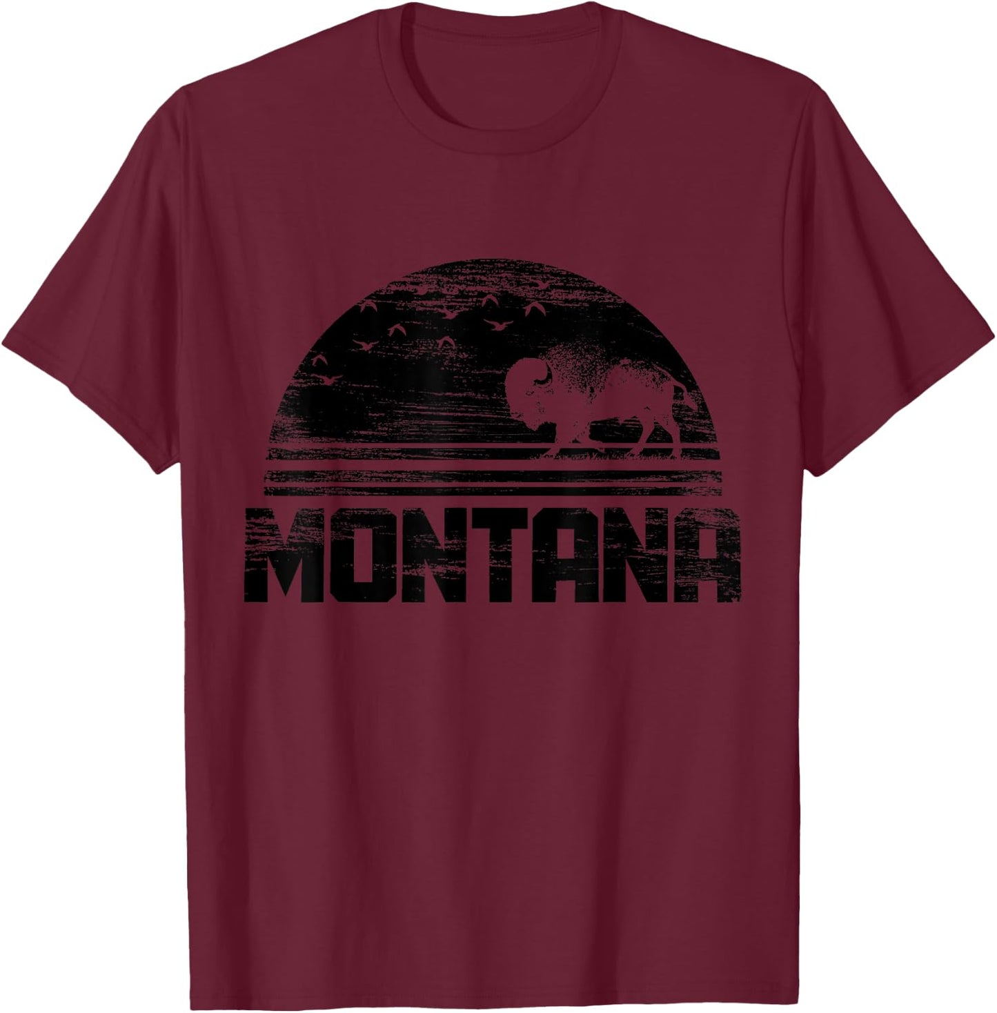 Montana Bison American Buffalo National Park Pride Vintage T-Shirt - T-Shirt | Maroon