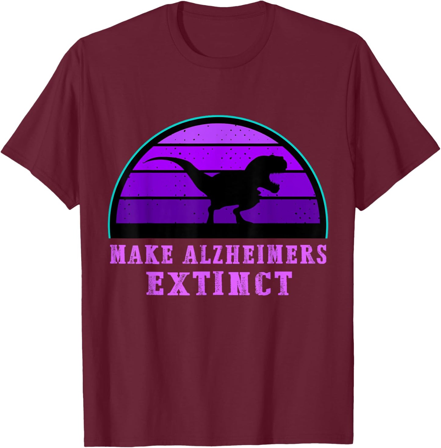 Trex Dinosaur Make Alzheimers Extinct Awareness Kid Support T-Shirt - T-Shirt | Maroon