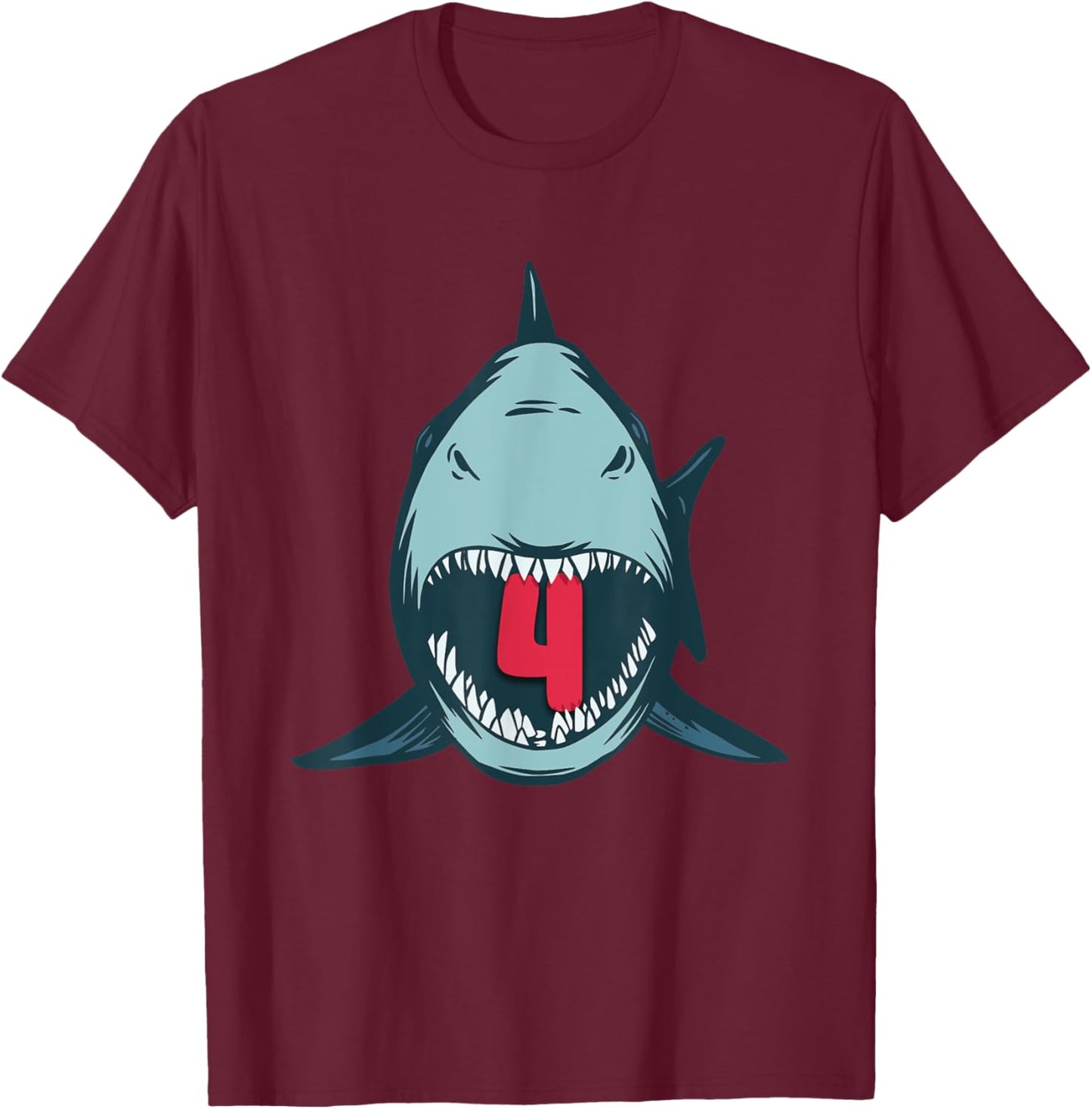 Megalodon Shark 4th Birthday 4 Years Megalodon Birthday T-Shirt - T-Shirt | Maroon