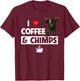 I Love Coffee and Chimps Caffeine Chimpanzee Monkey Lovers T-Shirt - T-Shirt | Maroon