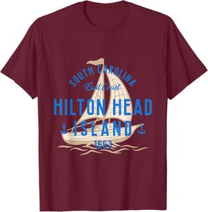 Vintage Sailboat Hilton Head South Carolina Marine Retro T-Shirt - T-Shirt | Maroon
