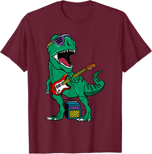 Dinosaur Rock'n Roll Dino Rock, Rocking Dinosaur Rock Bands T-Shirt - T-Shirt | Maroon