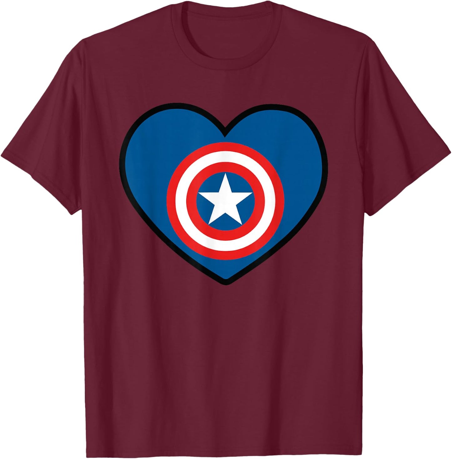 Marvel Captain America Avengers Heart Love Valentine’s Day T-Shirt - T-Shirt | Maroon