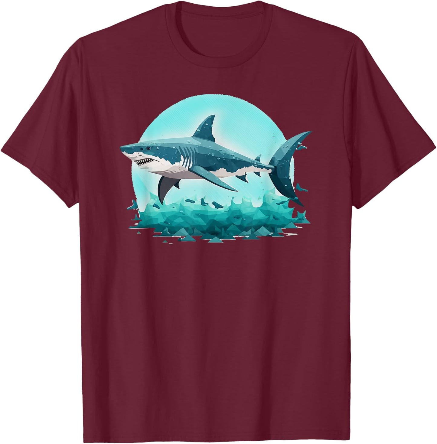 White Great Shark Open Ocean T-Shirt - T-Shirt | Maroon
