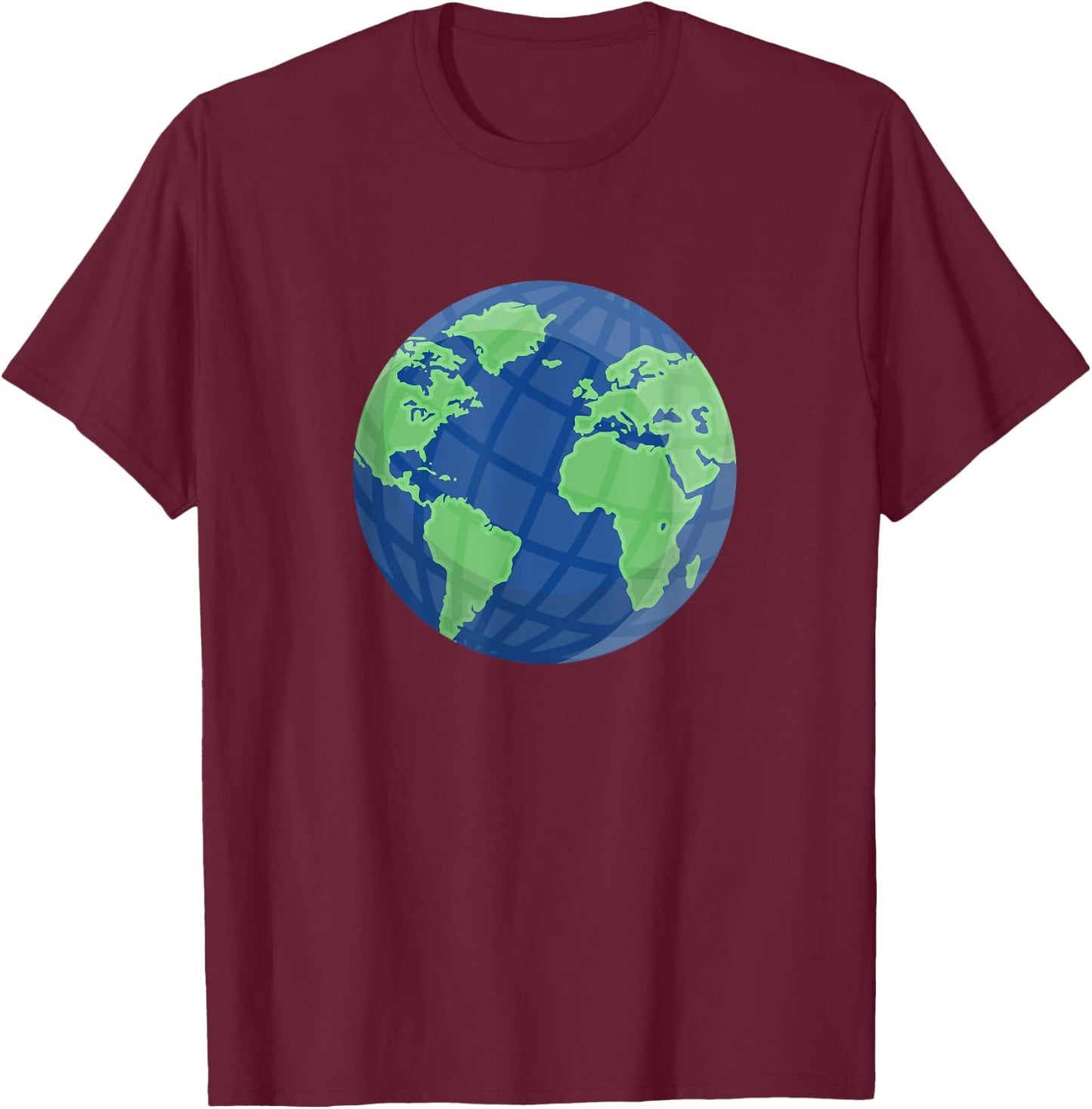 Globe World Map Earth Blue Green Design - World Geography T-Shirt - T-Shirt | Maroon