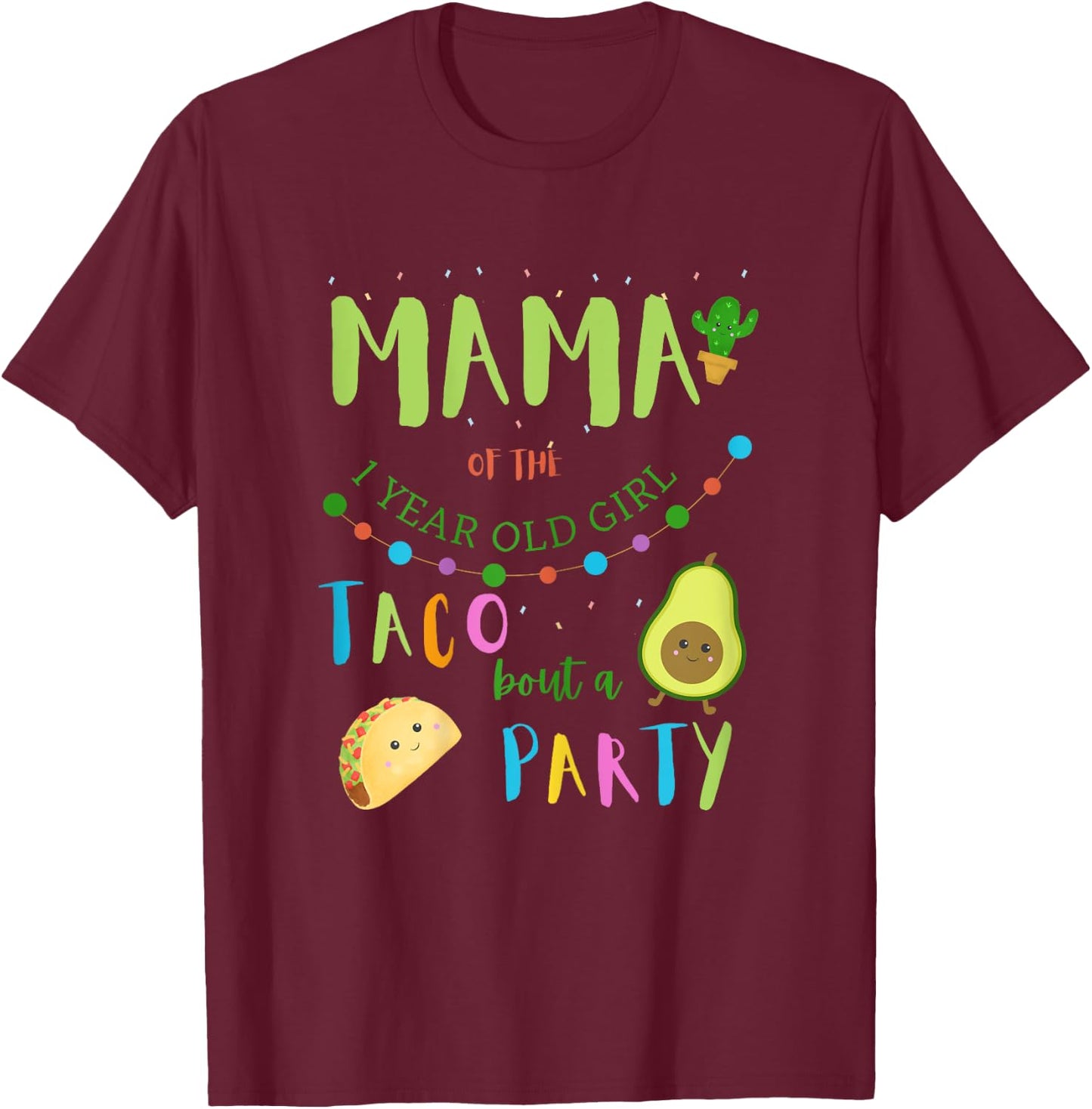 Mama Mom 1st Birthday Taco Bout A Party Family Matching T-Shirt - T-Shirt | Maroon
