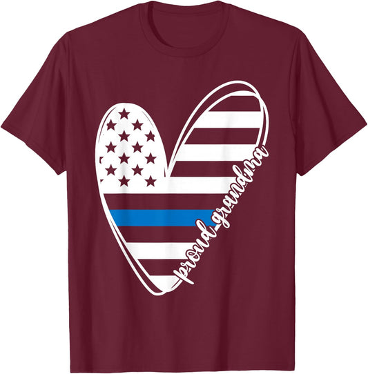 Proud Grandma Heart Police Grandma Of A Police Officer T-Shirt - T-Shirt | Maroon