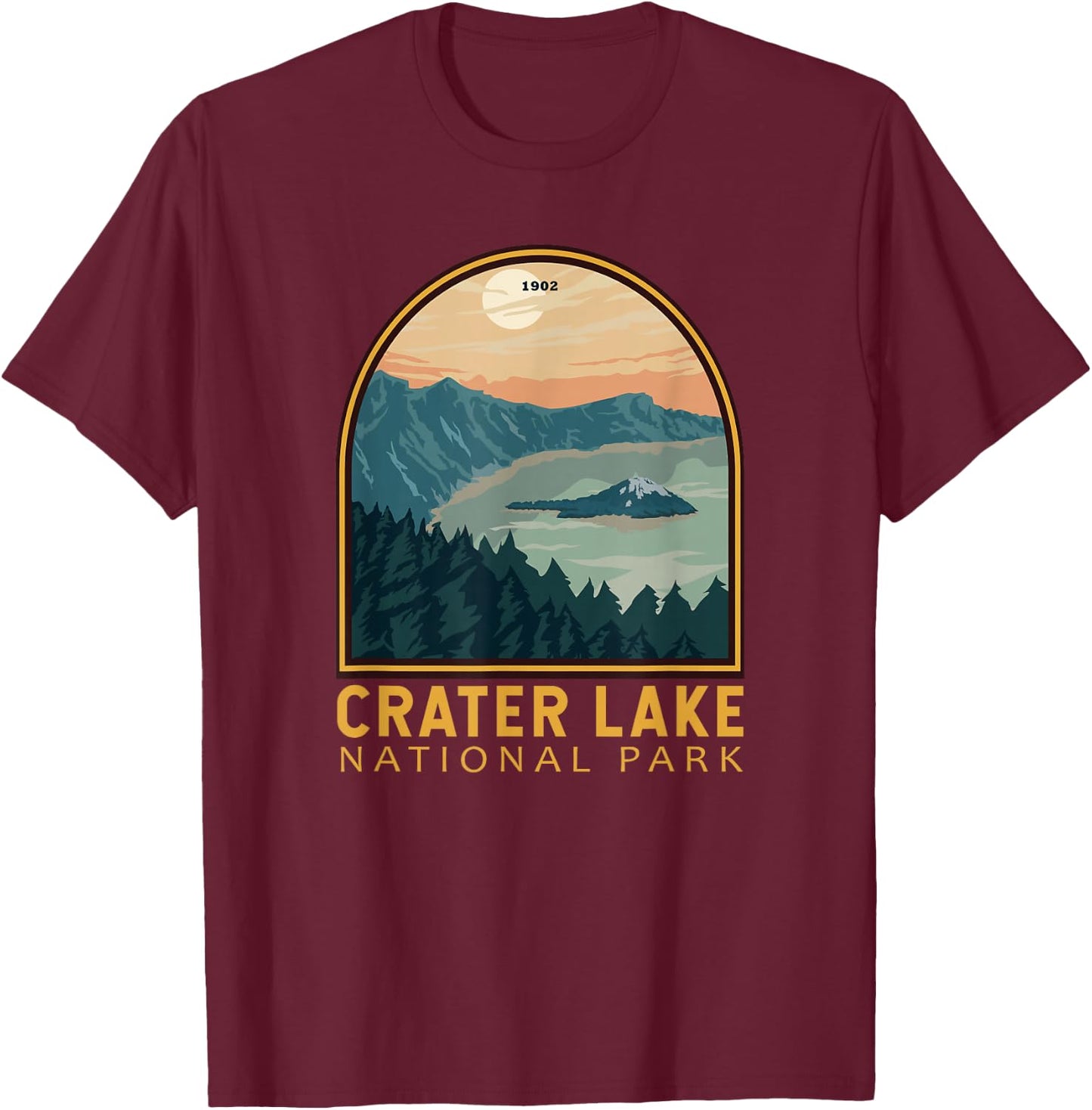 Crater Lake National Park Vintage Emblem T-Shirt - T-Shirt | Maroon