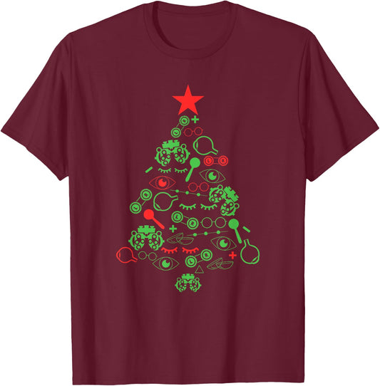 Optometry Symbols Christmas Tree Ophthalmologist Ophthalmic T-Shirt - T-Shirt | Maroon