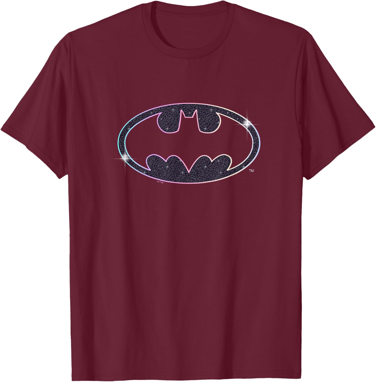 DC Comics Batman Colorful Shimmering Bat-Symbol Outline Logo T-Shirt - T-Shirt | Maroon