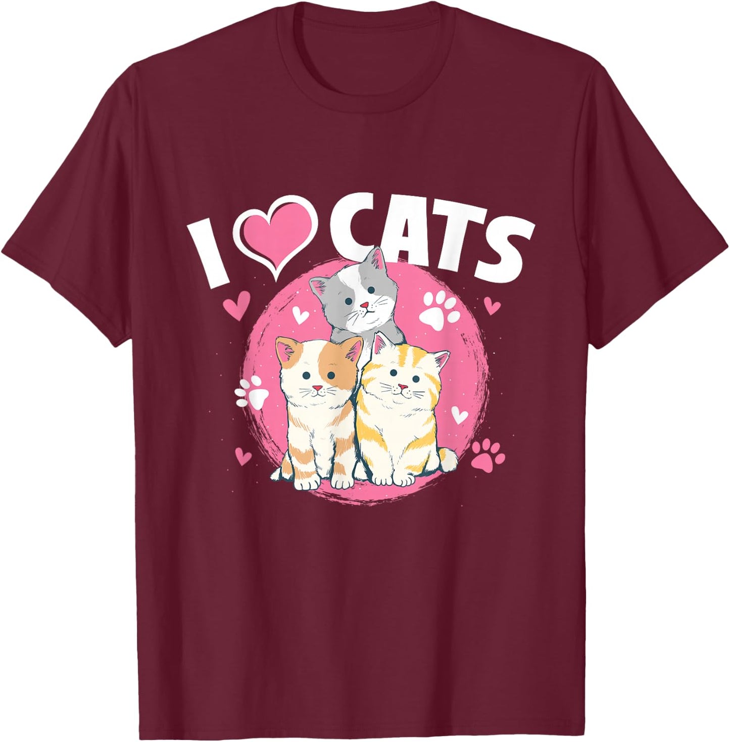 I Love Cats - Feline Animal Lover Pet Owner Veterinarian T-Shirt - T-Shirt | Maroon