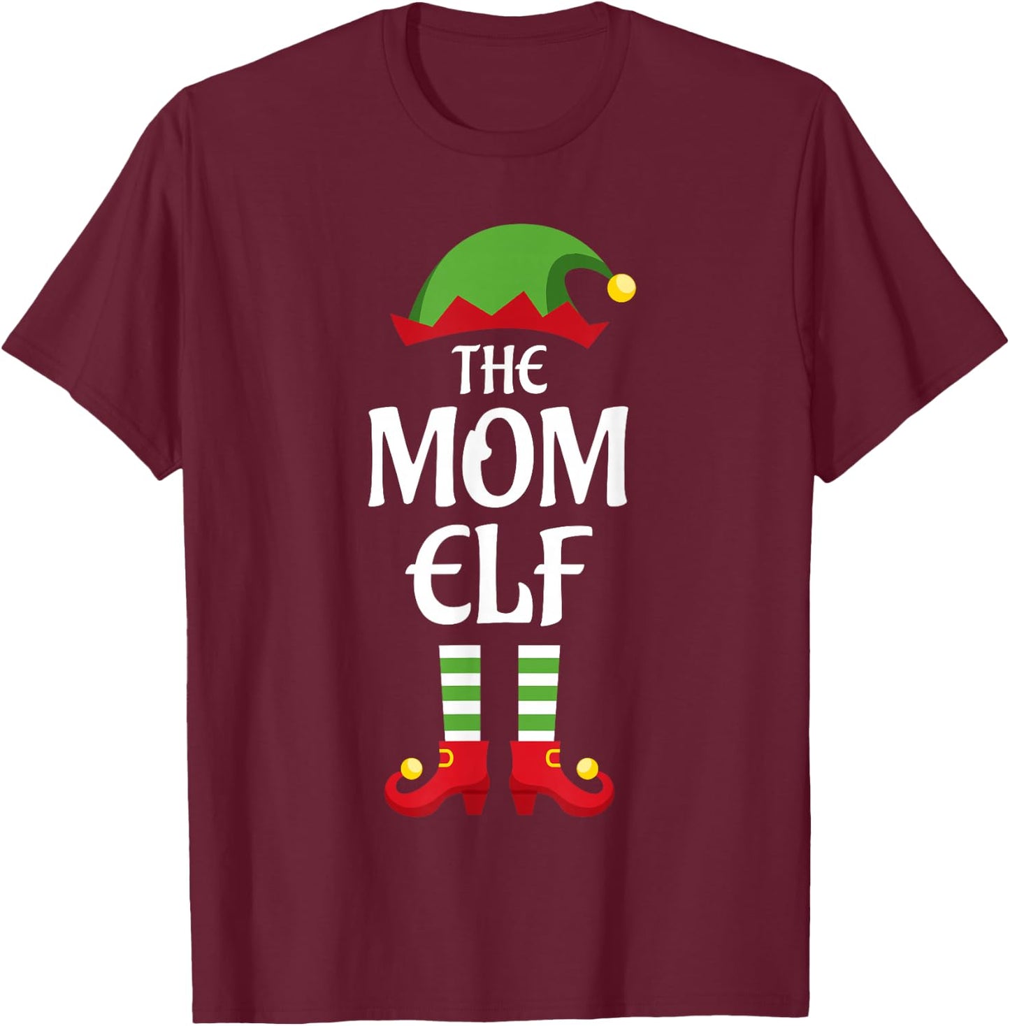 Mom Elf Family Matching Group Christmas T-Shirt - T-Shirt | Maroon