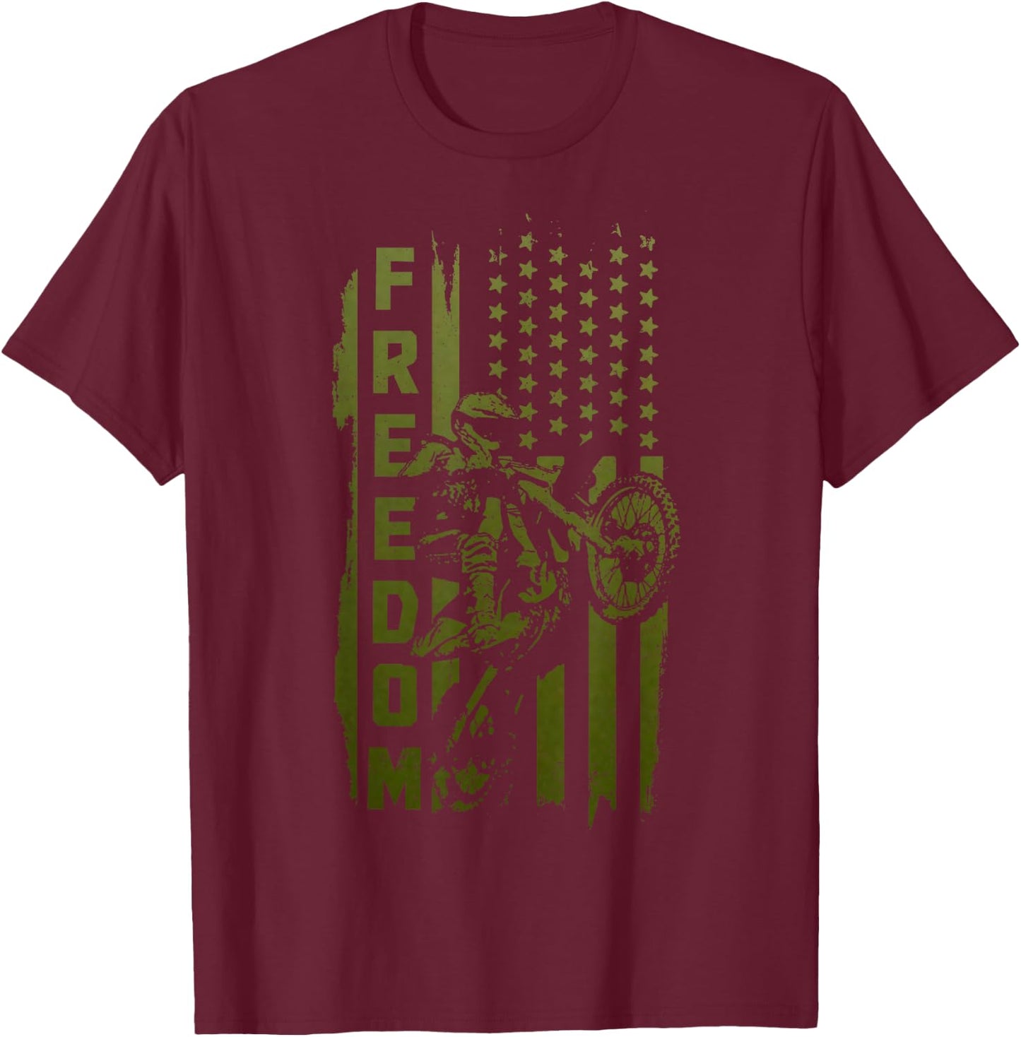 Dirt Bike Freedom American Flag MX Patriotic Motocross Kids Men T-Shirt - T-Shirt | Maroon