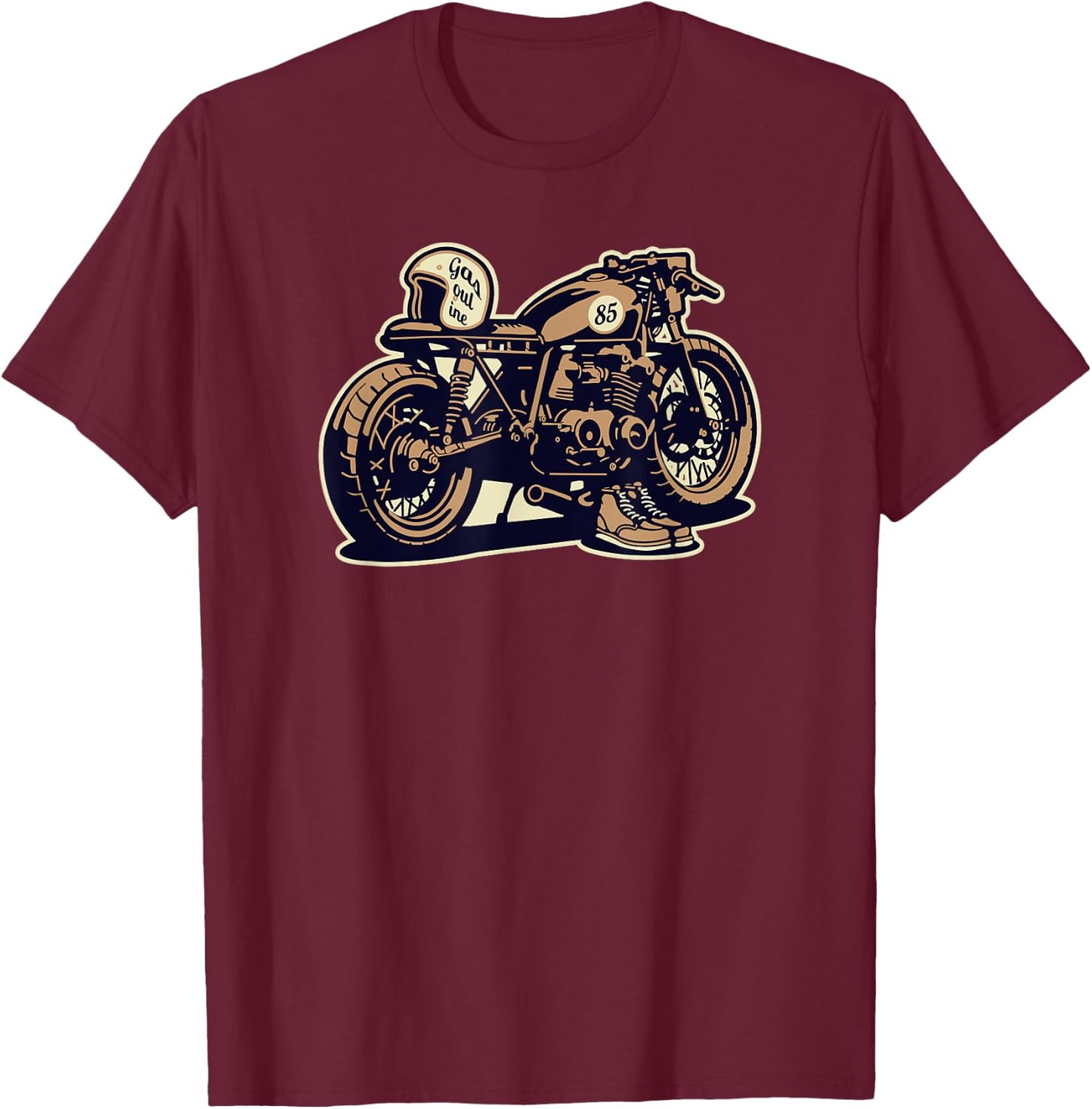 Simple Cafe Racer Bike No Words Biker On Dark T-Shirt - T-Shirt | Maroon