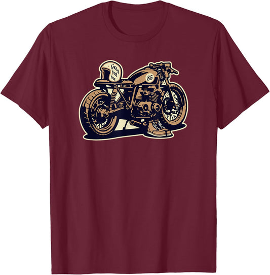 Simple Cafe Racer Bike No Words Biker On Dark T-Shirt - T-Shirt | Maroon