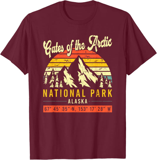 Gates Of The Arctic Vintage Retro Alaska National Park T-Shirt - T-Shirt | Maroon