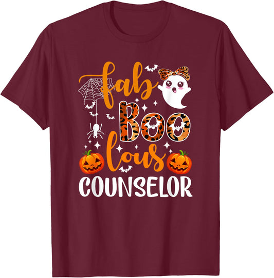 Cute Ghost Faboolous Counselor Funny Counselor Halloween T-Shirt - T-Shirt | Maroon