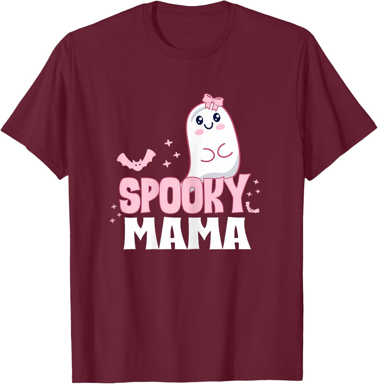 Spooky Mama Family Cute Pink White Ghost Boo Halloween T-Shirt - T-Shirt | Maroon