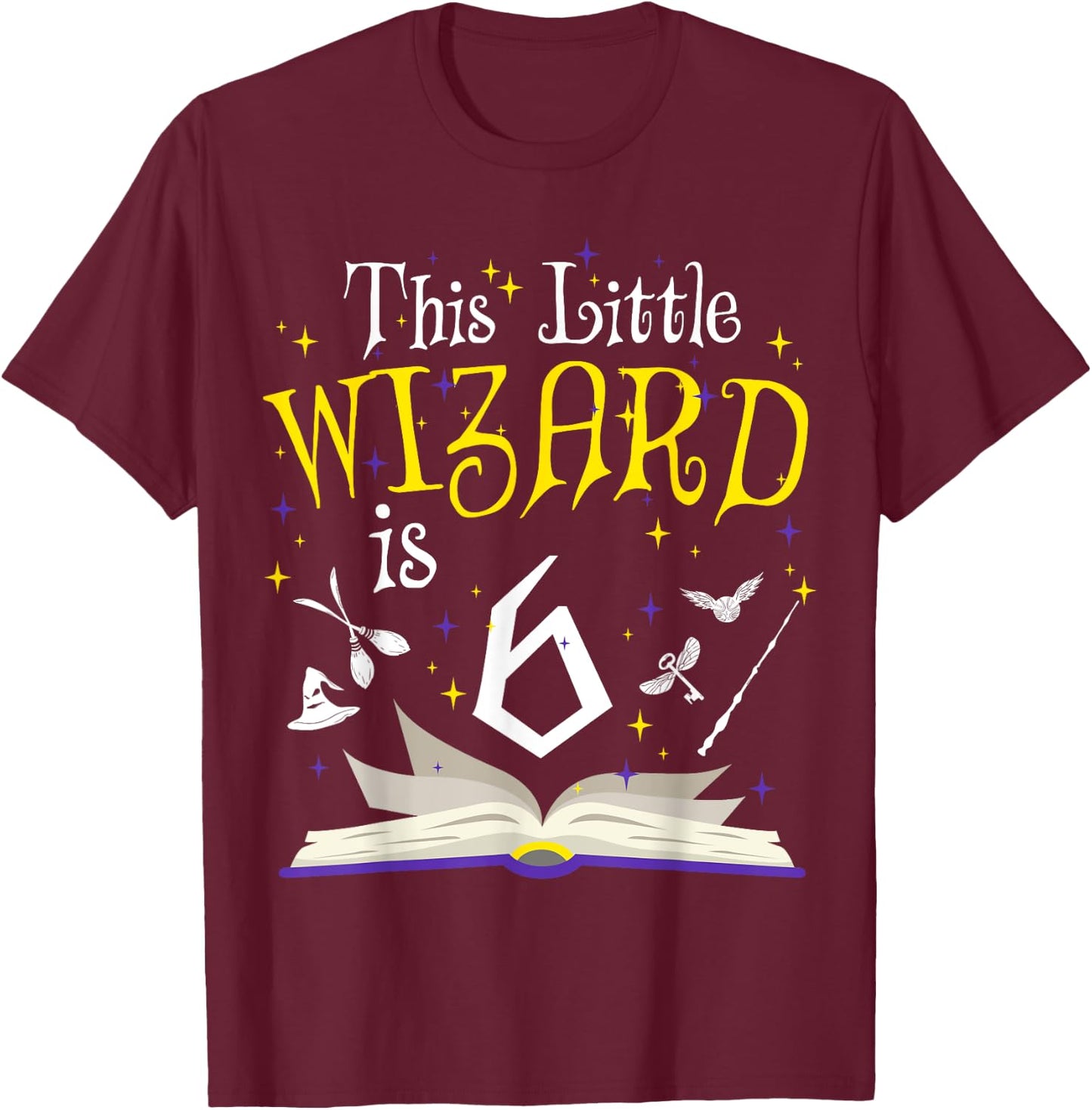 6th B-Day Magic Wizard 6 Year Old Birthday Matching Family T-Shirt - T-Shirt | Maroon
