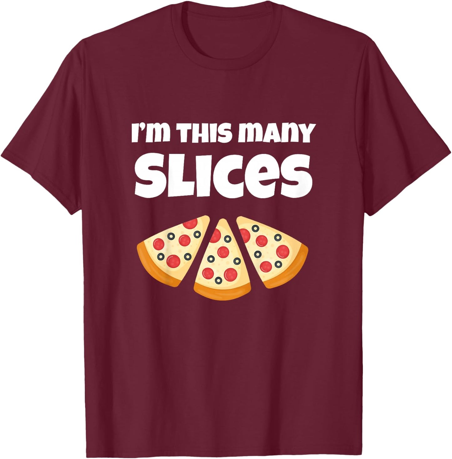 Cute Pizza 3rd Birthday I'm This Many Slices 3-Year-Old T-Shirt - T-Shirt | Maroon