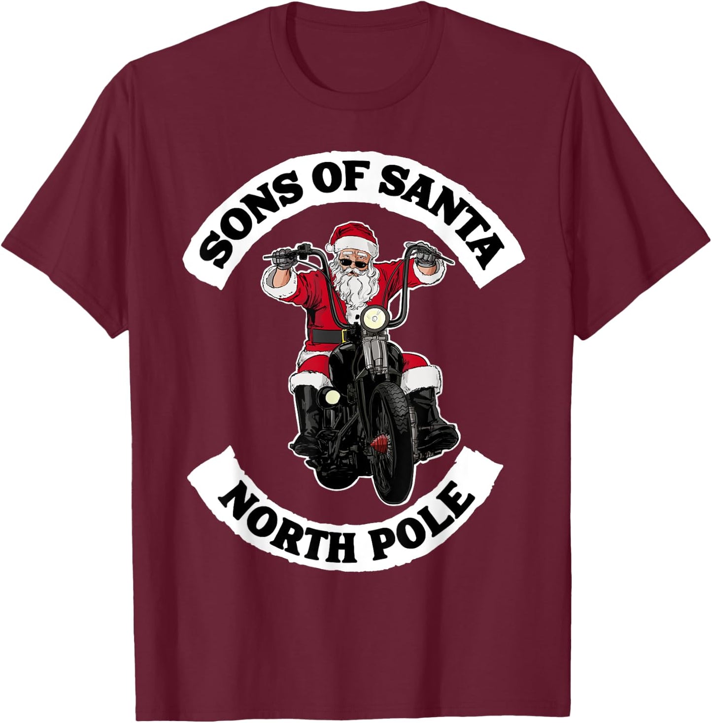Sons of Santa Biker Santa Funny Santa on Motorcycle T-Shirt - T-Shirt | Maroon