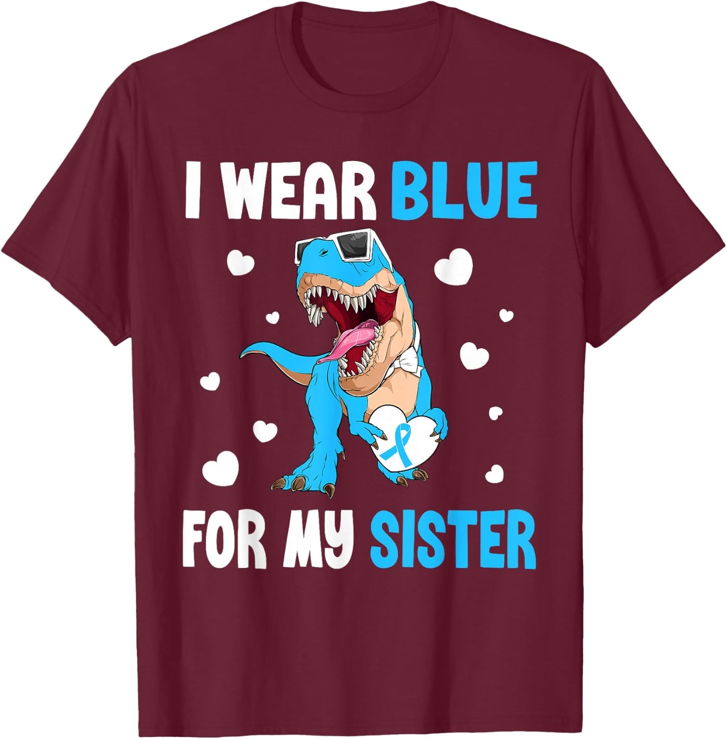 I Wear Bleu For My Sister Dinosaur Diabetes Awareness T-Shirt - T-Shirt | Maroon