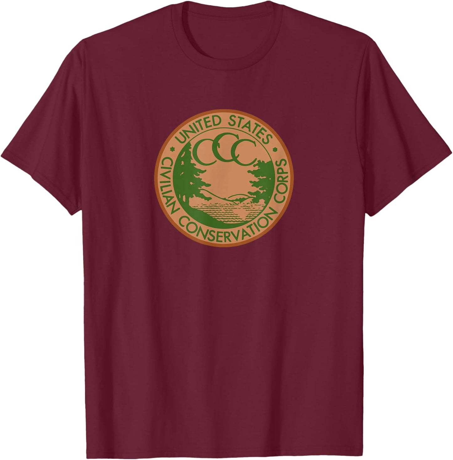 Civilian Conservation Corps CCC Logo Retro Outdoors 1930s T-Shirt - T-Shirt | Maroon