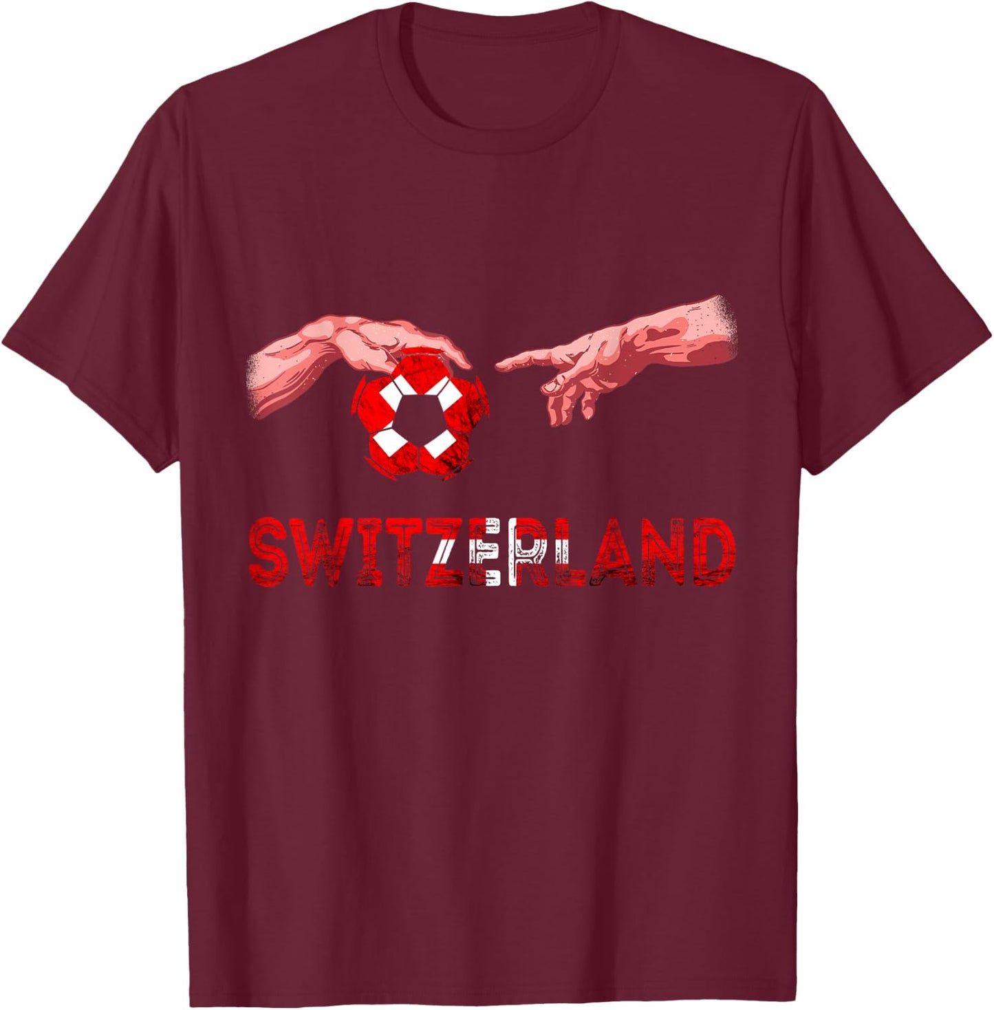 Switzerland Flag Reaching Hands Swiss Football Team T-Shirt - T-Shirt | Maroon