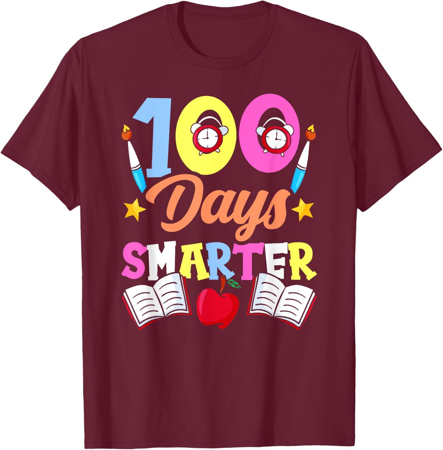 100 Days Smarter Sayings Sweet Cute Team T-Shirt - T-Shirt | Maroon
