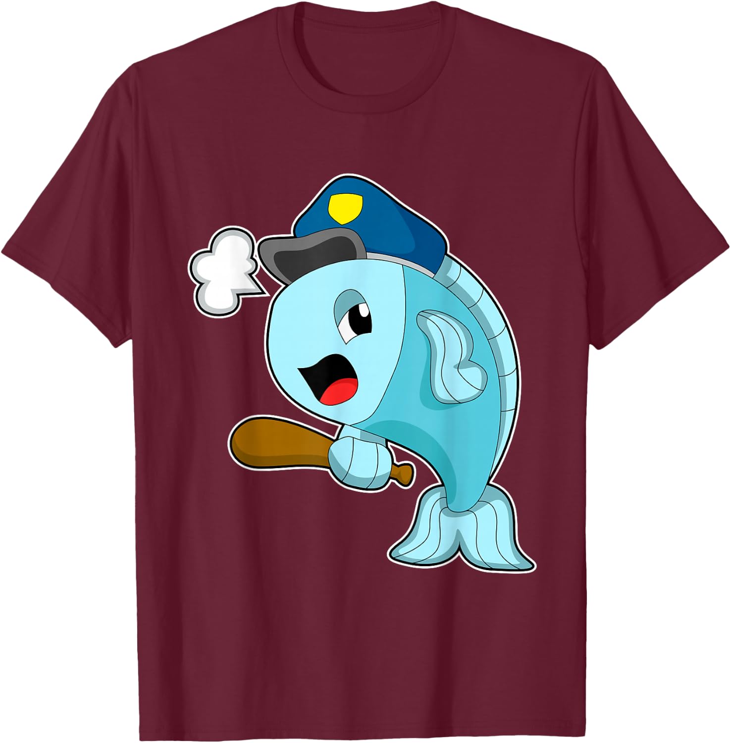 Fish Cop Baton Police T-Shirt - T-Shirt | Maroon