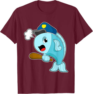 Fish Cop Baton Police T-Shirt - T-Shirt | Maroon