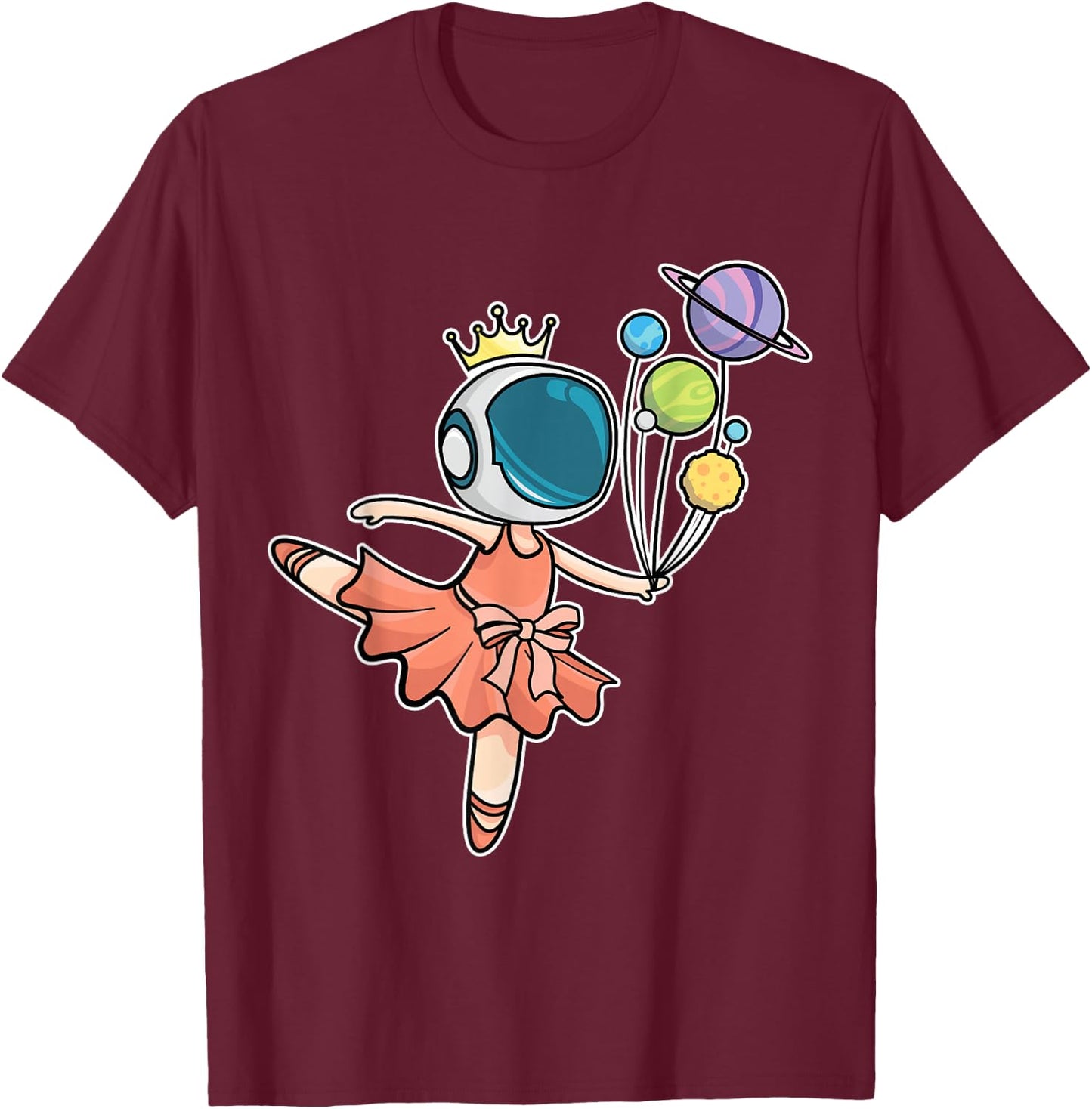 Cute Ballerina Girl Space Astronaut T-Shirt - T-Shirt | Maroon